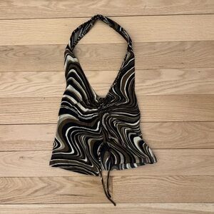 Motel Halter Top Brown Swirl Pattern